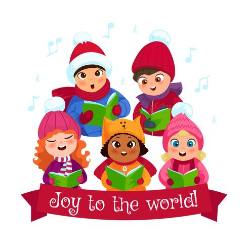 Caroling kids composition vector