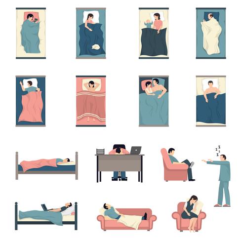 Sleeping People Flat Icons Set  vector