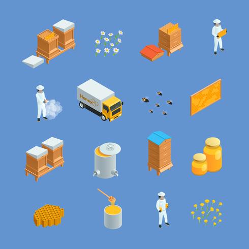 Beekeeping Apiary Isometric Icons Set vector