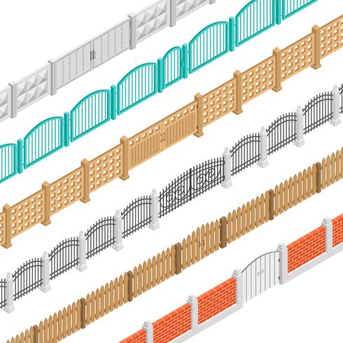 Fences And Gate Isometric Elements  vector