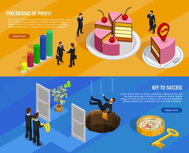 Business Development Isometric Horizontal Banners vector