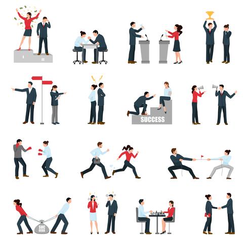 Business Confrontation People Flat Icons Set vector