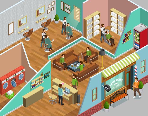 Barbershop Interior Isometric Illustration  vector