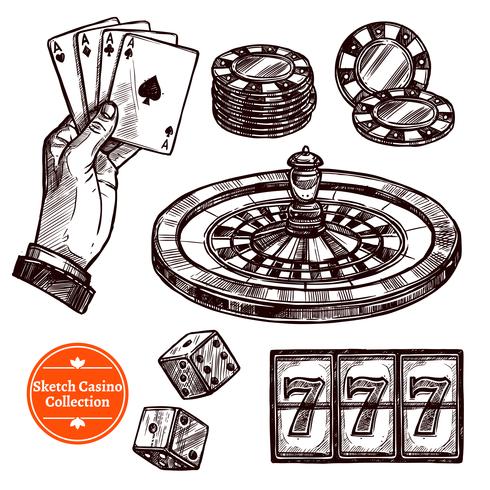 Dibujado a mano Colección de Sketch Casino vector