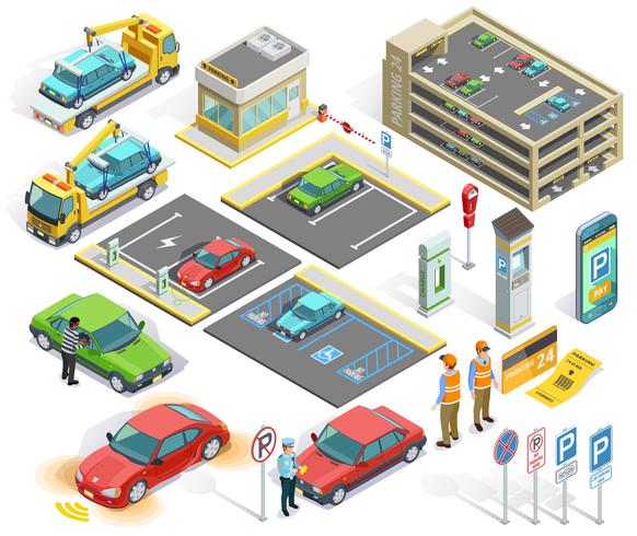 Conjunto de elementos isométricos de aparcamiento vector