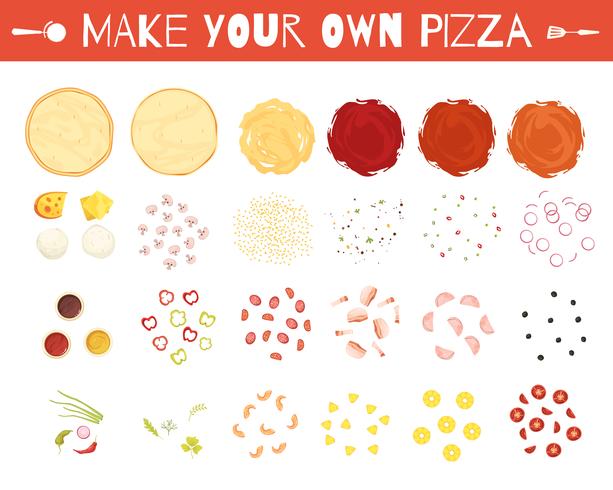 Pizza Elements Cartoon Style Set vector