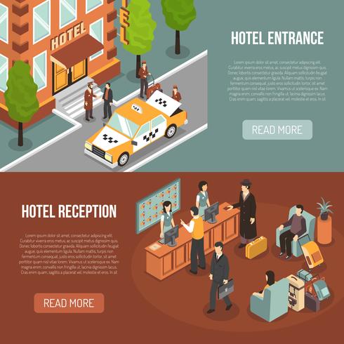 Hotel Entrance Reception 2 Isometric Banners  vector