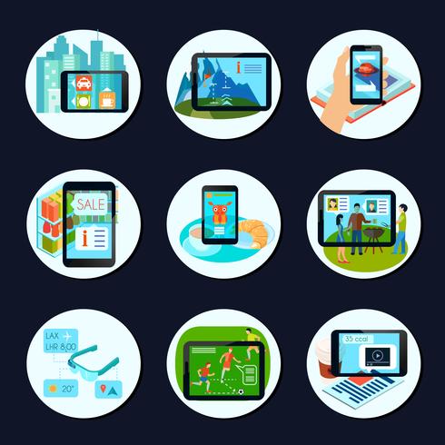 Augmented Reality Round Icons Set  vector
