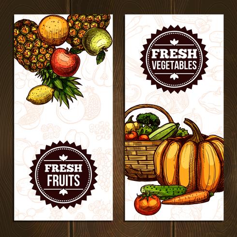 Banners verticales de verduras y frutas vector