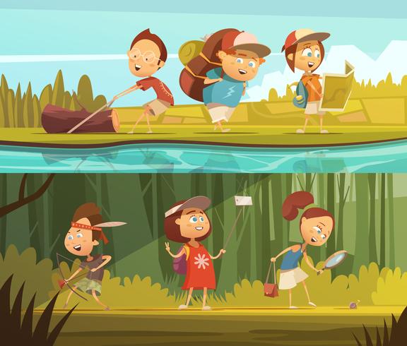  Kids Camping Banners Set  vector