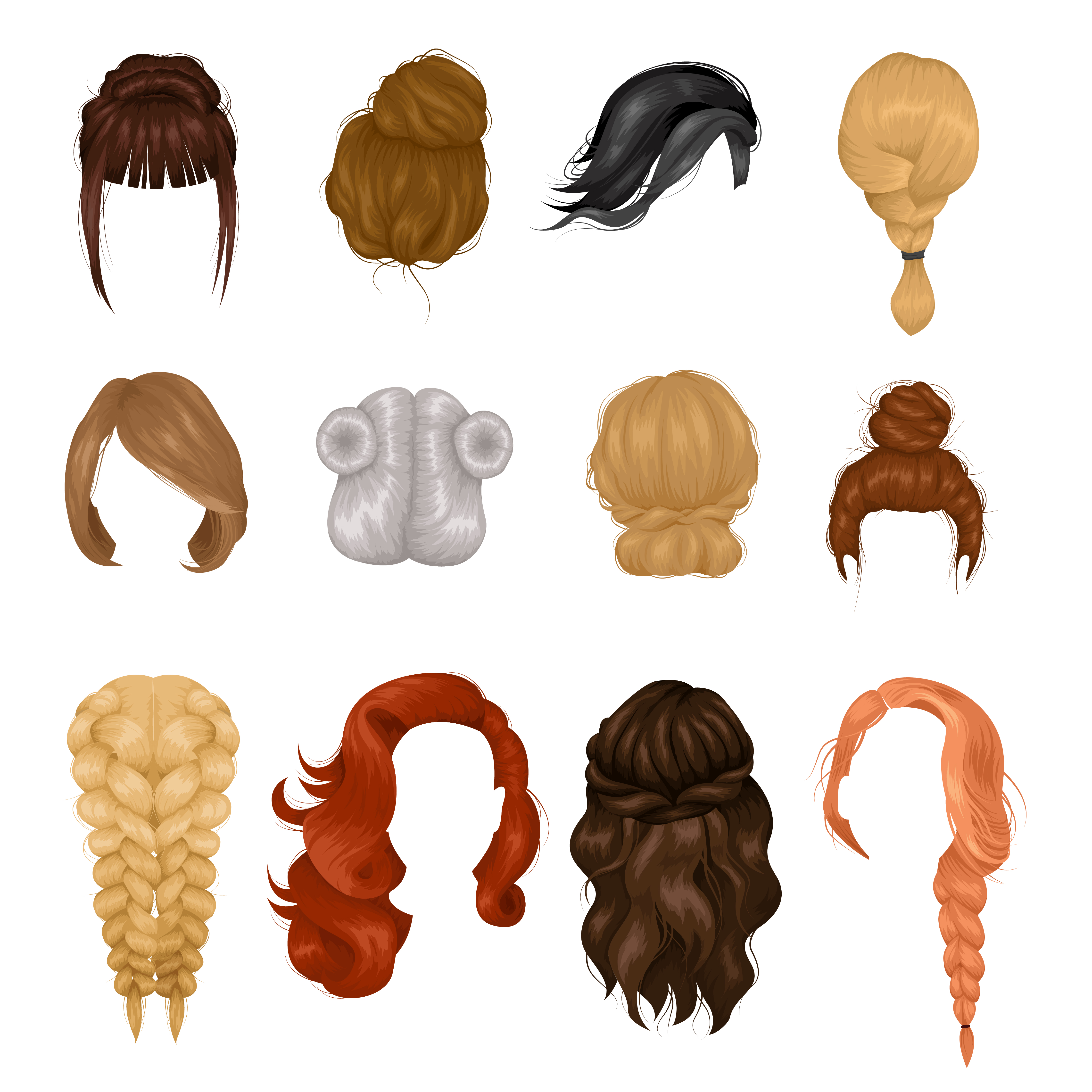 Women Wigs Hairstyle Realistic Icons Set 471562 Vector Art at Vecteezy