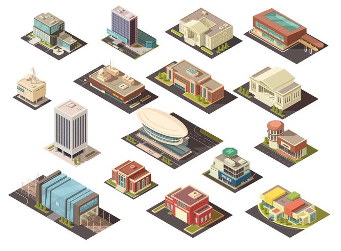 Government Building Isometric Set vector