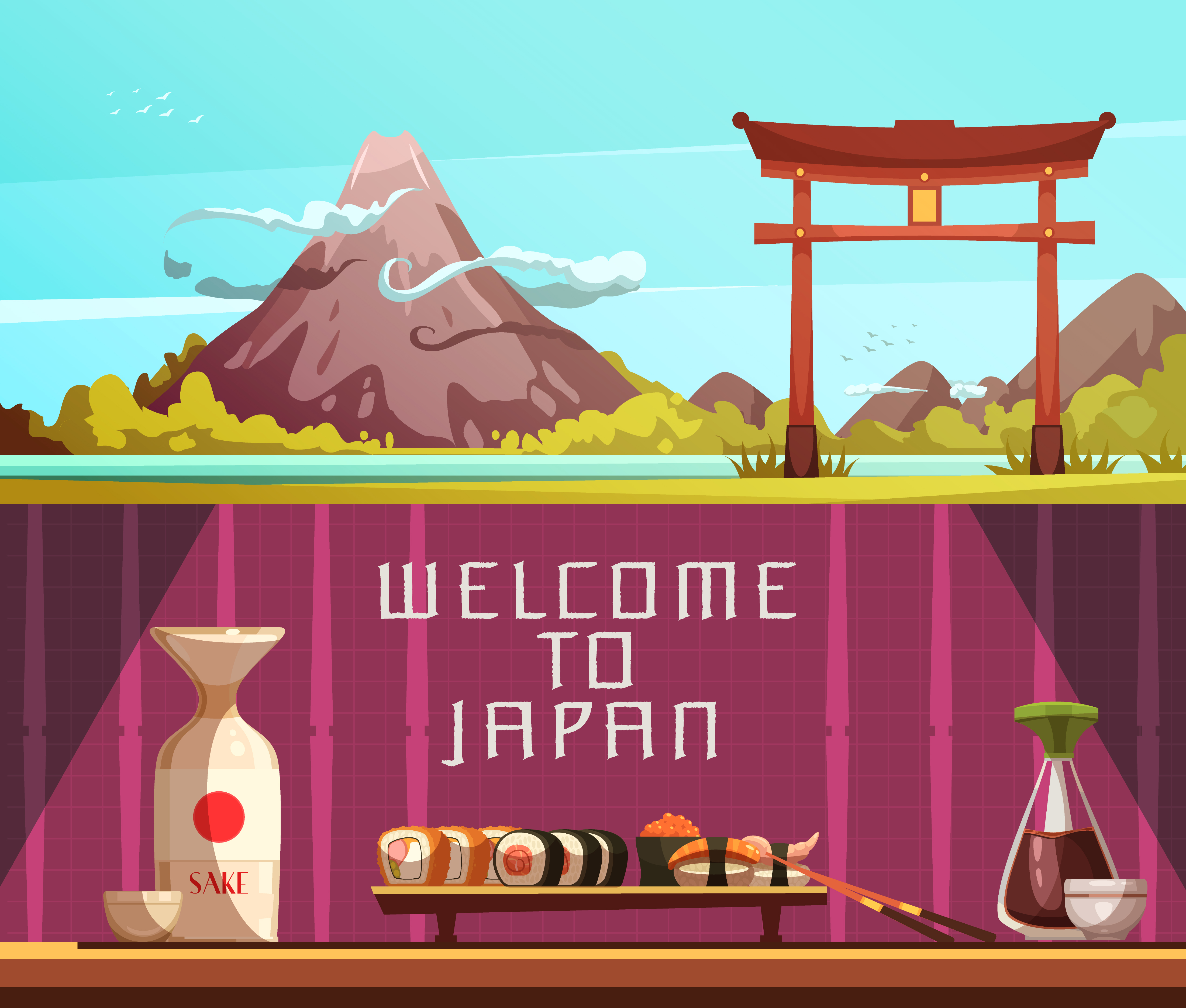 Japan Travel 2 Horizontal Retro Banners 471580 Vector Art at Vecteezy