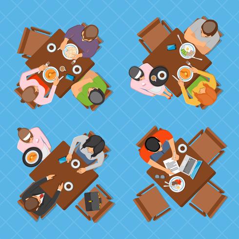 Business People In Cafe Top View Composition vector