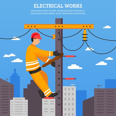 Electrical Works Flat Vector Illustration 