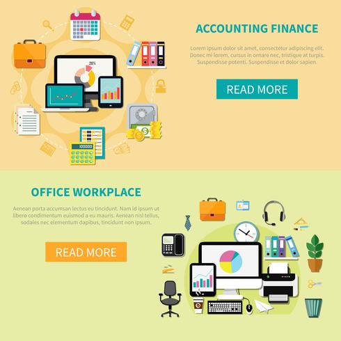 Two Horizontal Banners With Elements Of Office Interior vector