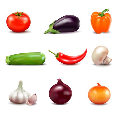 Conjunto de iconos de verduras frescas vector