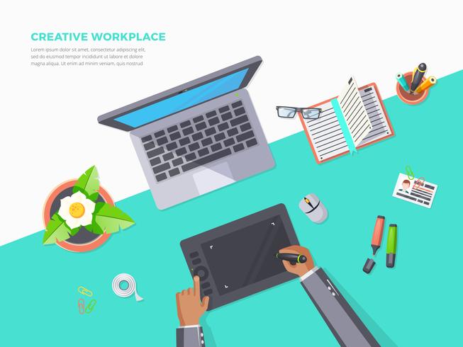 Top View Of Creative Workplace vector