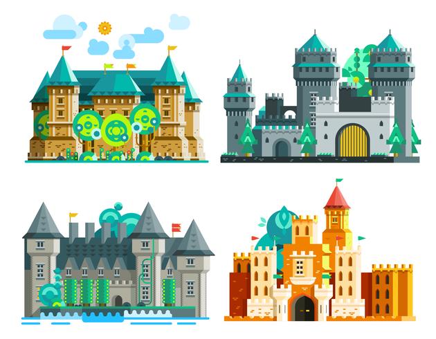 Conjunto de castillos de colores vector