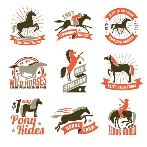 Horse breeding labels emblems set vector