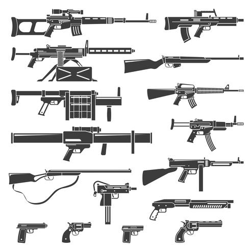 Weapons And Guns Monochrome Set vector