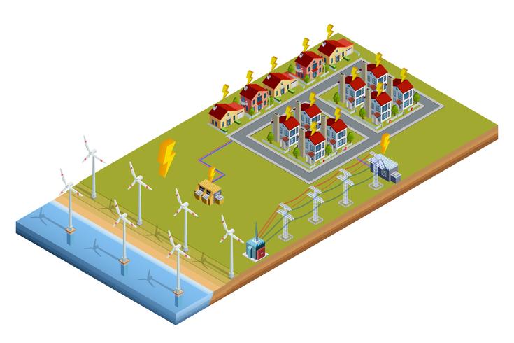 Diseño isométrico de la estación de generación de energía eléctrica vector