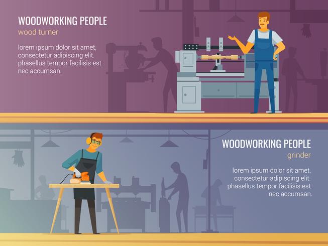 Woodworking Carpentry Service 2 Flat Banners  vector