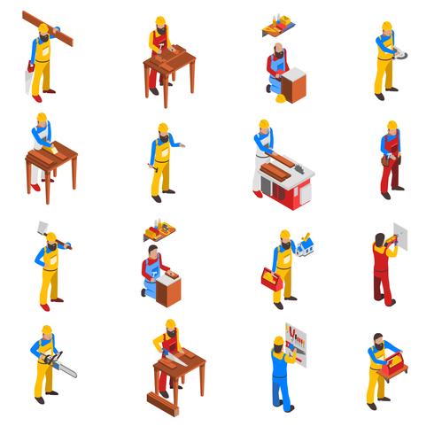 Woodwork People Icons Set vector