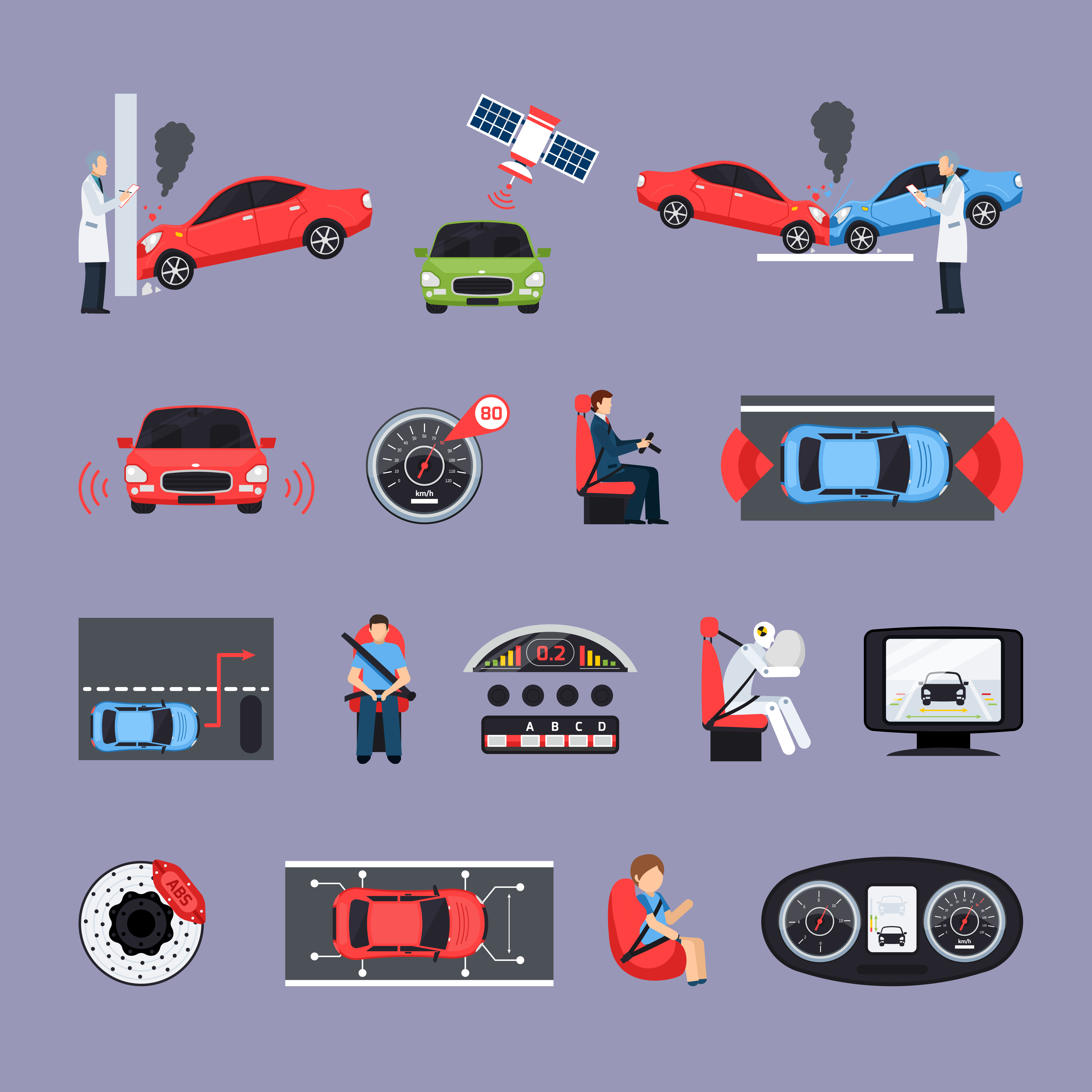 Car Safety Systems Icons Set 471739 Vector Art at Vecteezy
