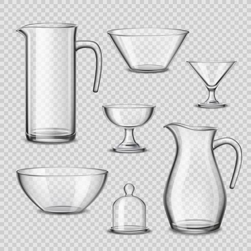 Cristalería realista Utensilios de cocina Fondo transparente vector