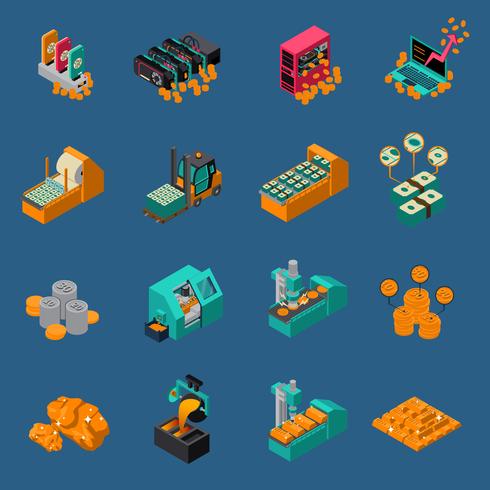 Money Manufacturing Isometric Icons vector