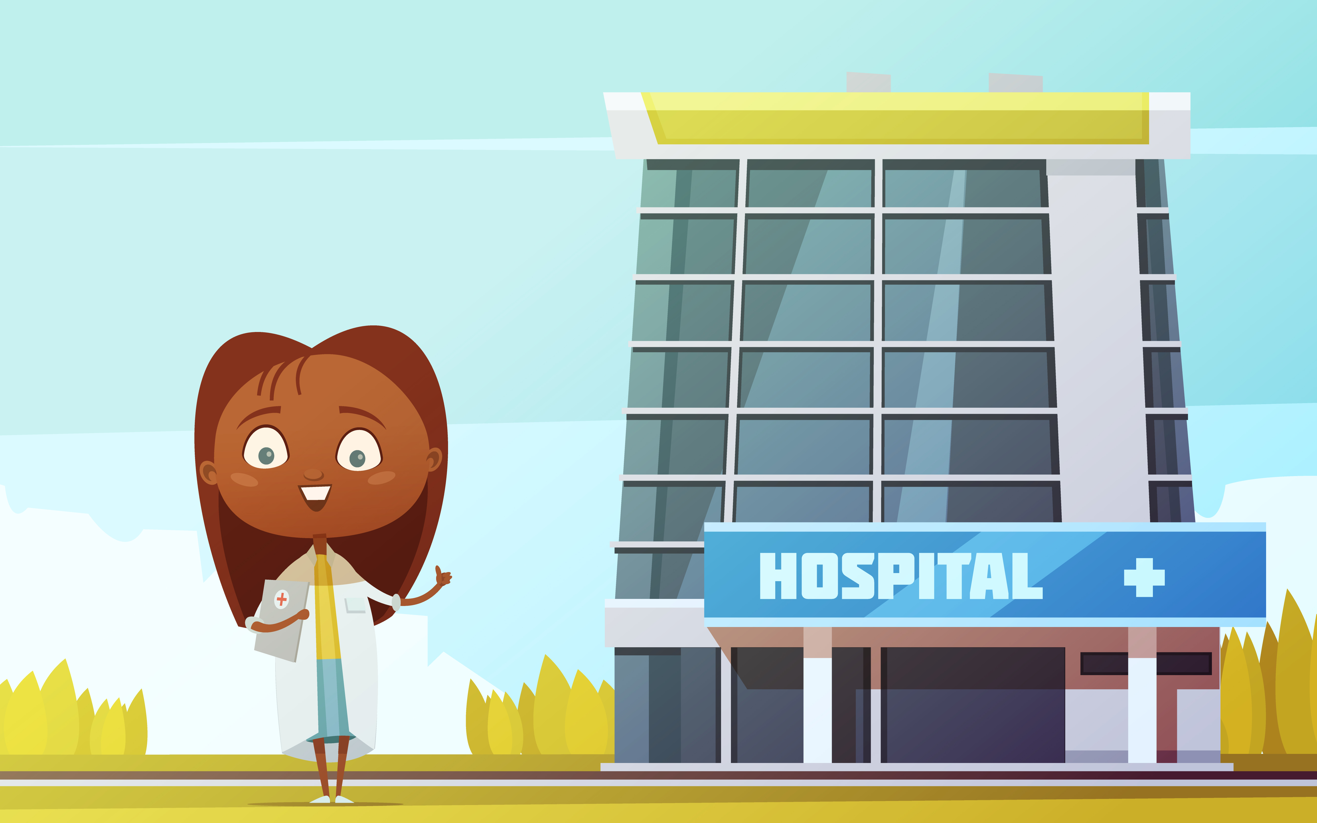Doctora de dibujos animados estatuilla en el hospital de la ciudad 471772  Vector en Vecteezy