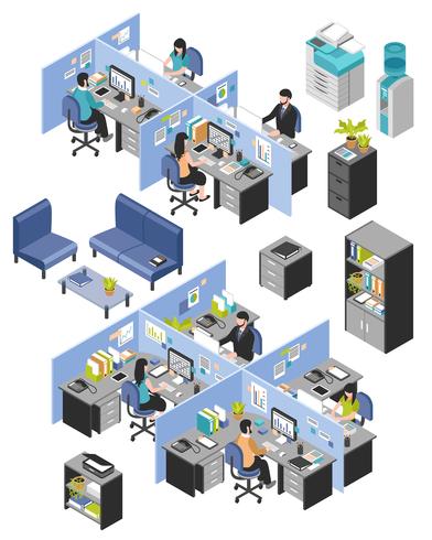 Cubicle Office Workplaces Set vector