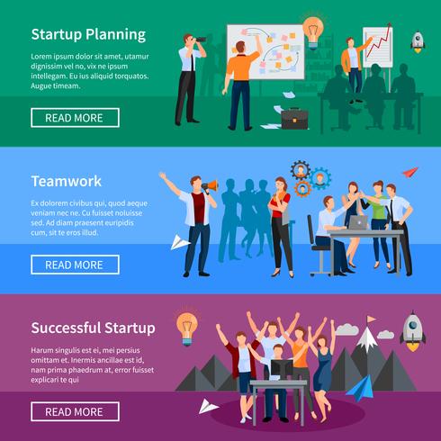 Startup People Flat Banners Set  vector