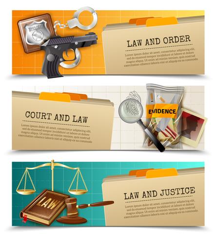 Law Justice Flat Horizontals Banners Set vector