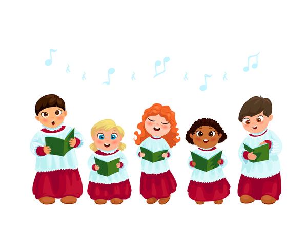 Caroling kids set vector