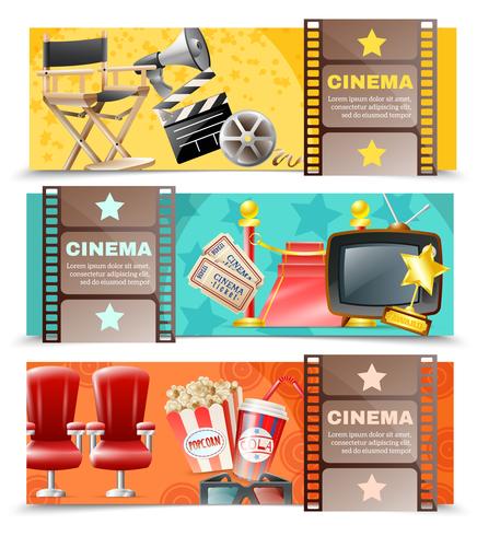 Cine película 3 banners retro horizontales vector