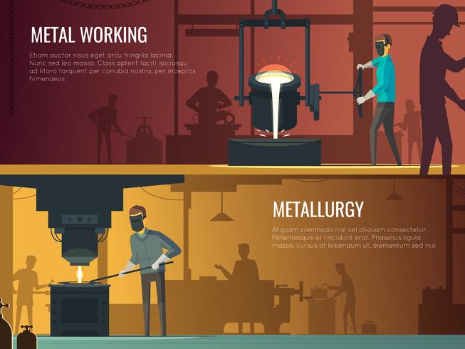 Metalurgia Industrial Fundicion 2 Banners Retro vector