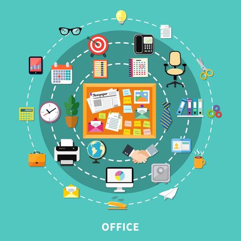 Office Decorative Icons Set In Circle Order vector