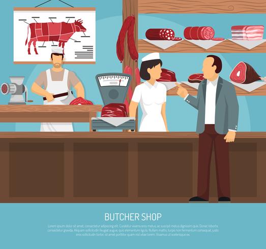 Butcher Meat Shop Flat Poster vector