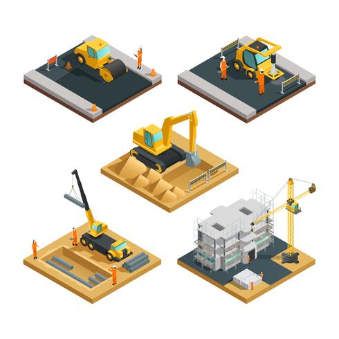 Construction Isometric Composition Set vector