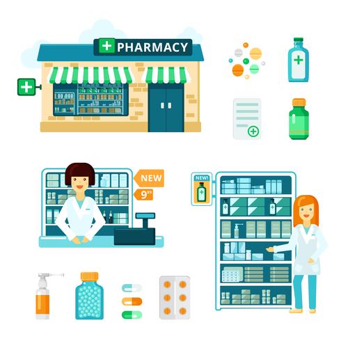 Conjunto de iconos de farmacia vector