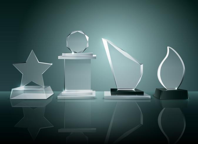 Glass Trophies Background Reflection Realistic Image  vector