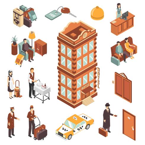 Hotel Isometric Icons Set vector