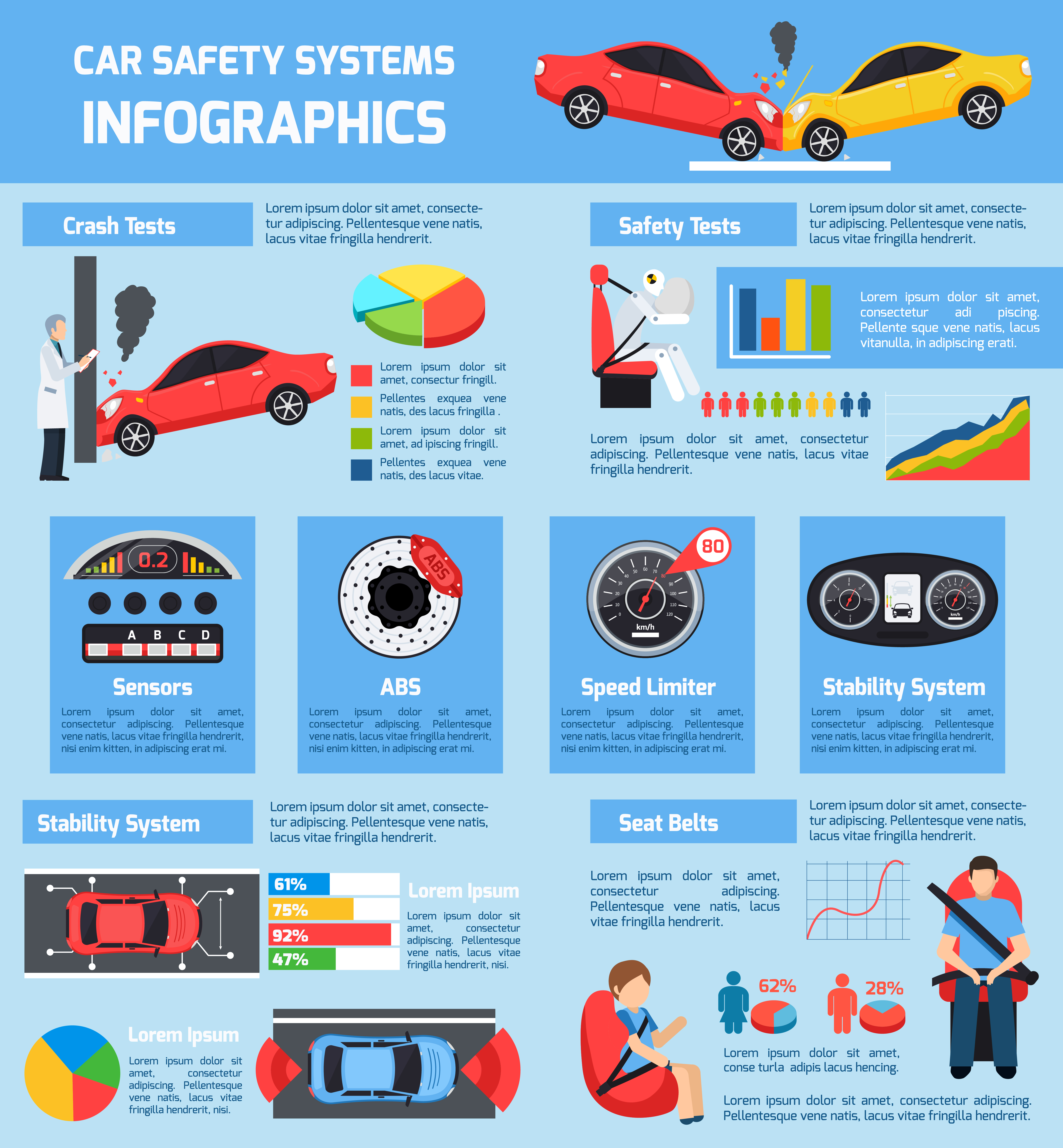 Car Safety Systems Infographics 471934 Vector Art At Vecteezy