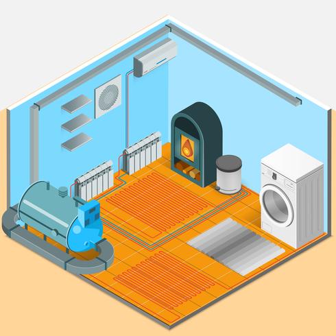 Heating Cooling System Interior Isometric Template vector