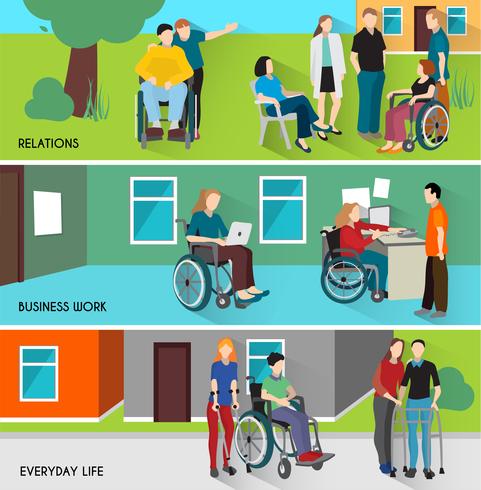 Disabled People Banners Set vector