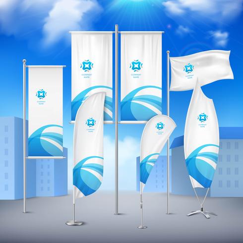 Flag Banners Collection Color Sky Background vector