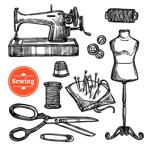 Hand Drawn Sketch Sewing Set vector