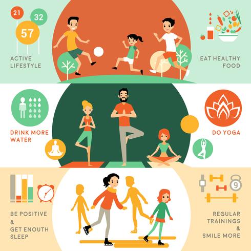 Active Healthy Lifestyle Horizontal Banners  vector